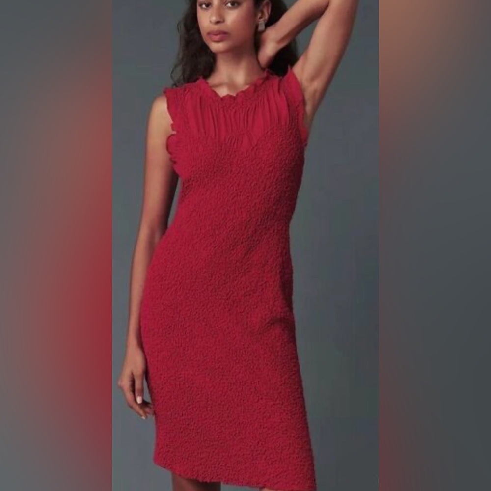 Anthropologie pink/Red Sleeveless Textured Shift Dress